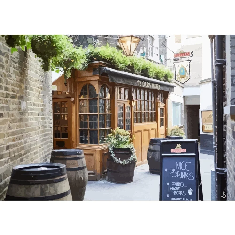 traditional english pub ye olde mitre london england abstract figurative painting print