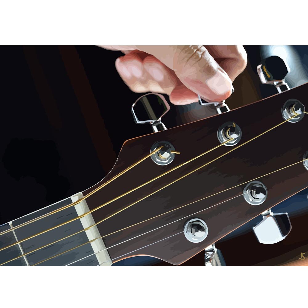 tuning acoustic guitar abstract figurative print