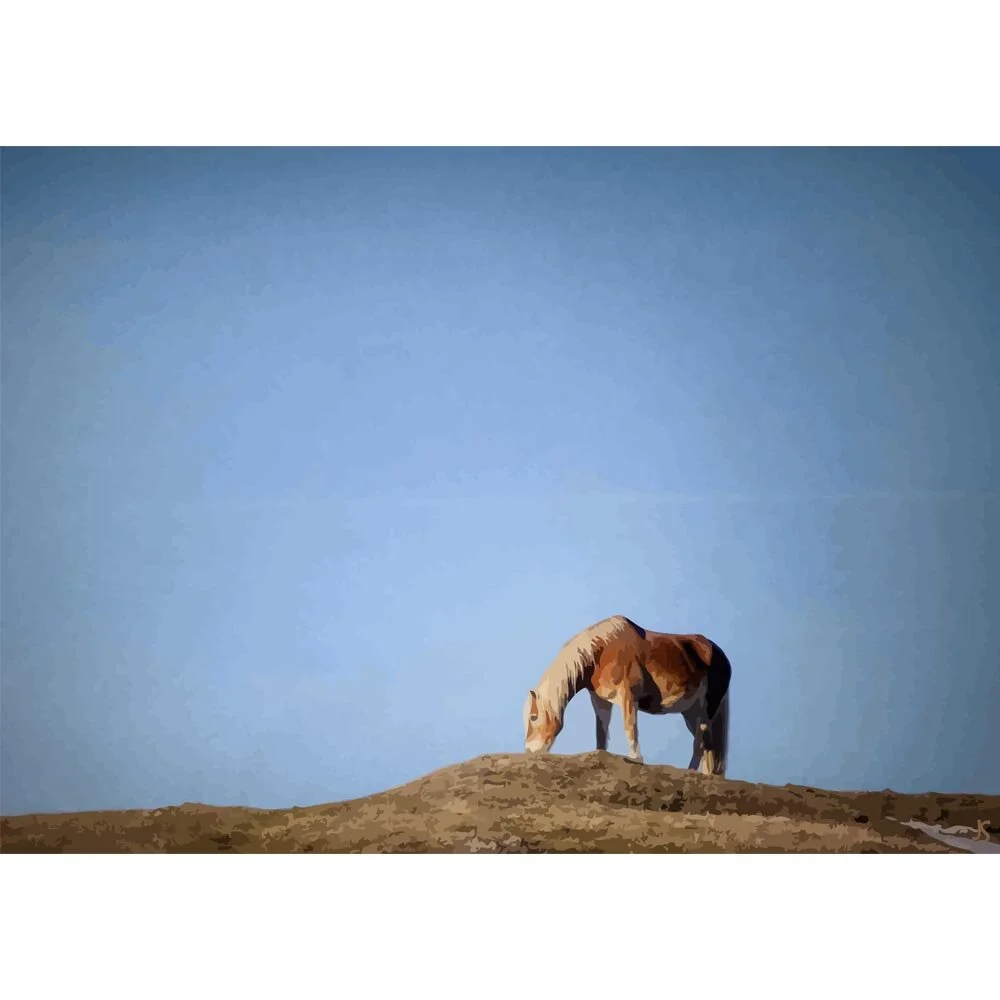 chestnut horse grazing on a hill abstract figurative painting print