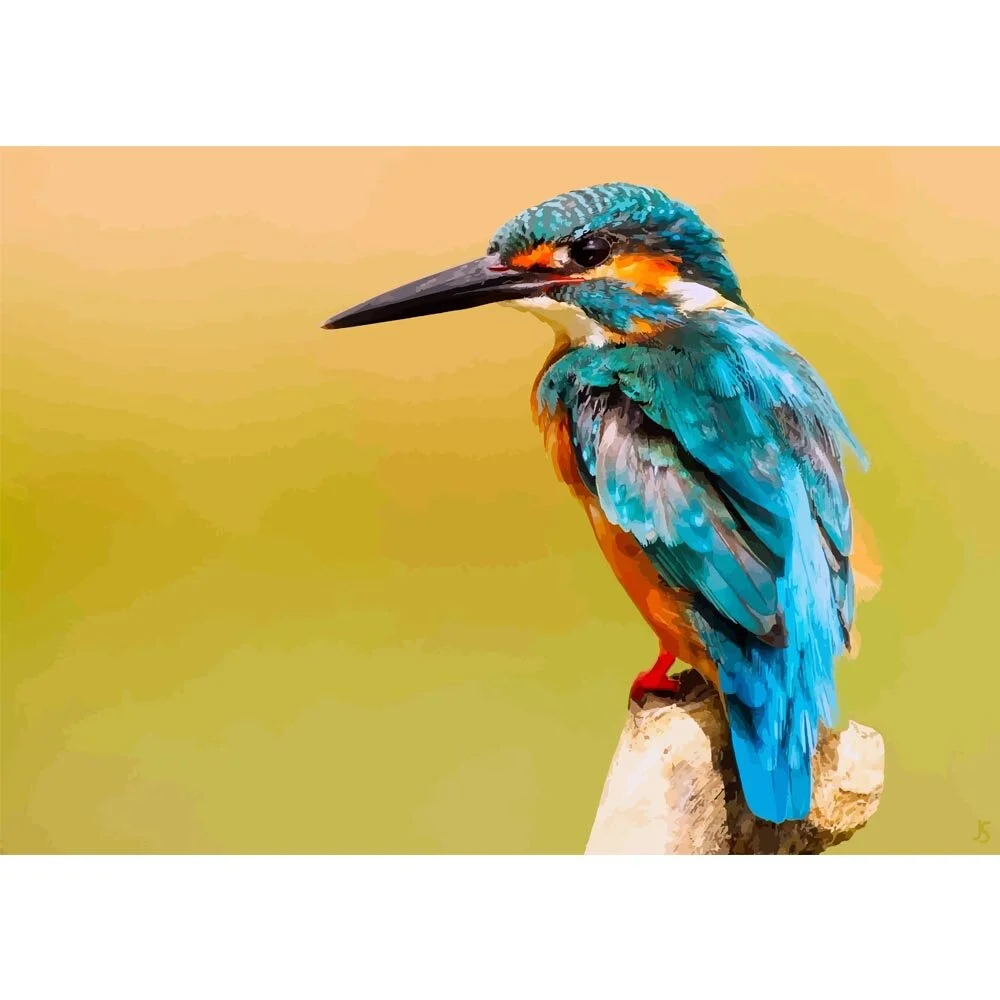 kingfisher on a branch abstract figurative painting print