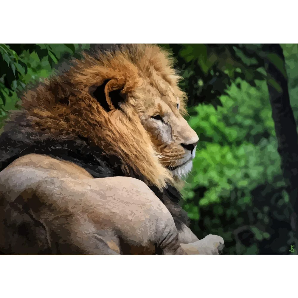lazy lion ready lying on the ground abstract figurative painting print