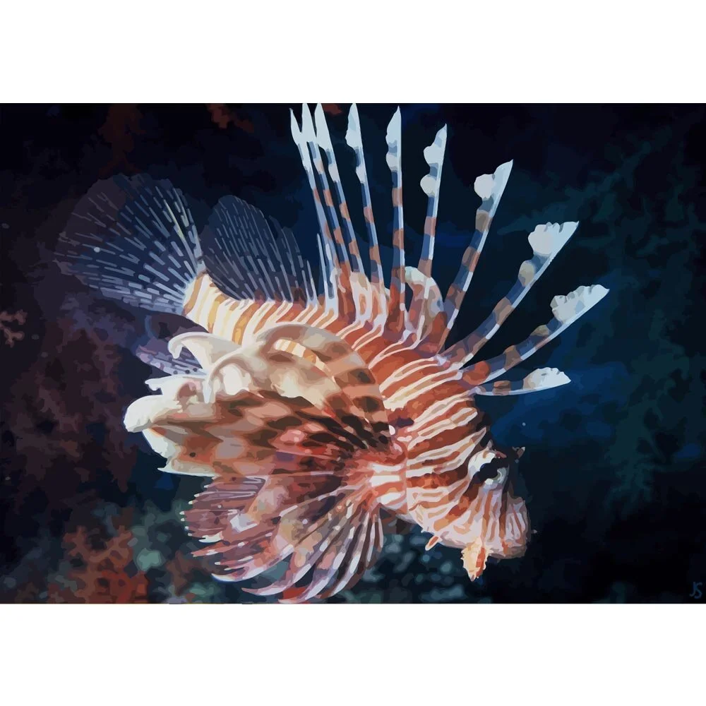 lionfish in a coral reef abstract figurative painting print