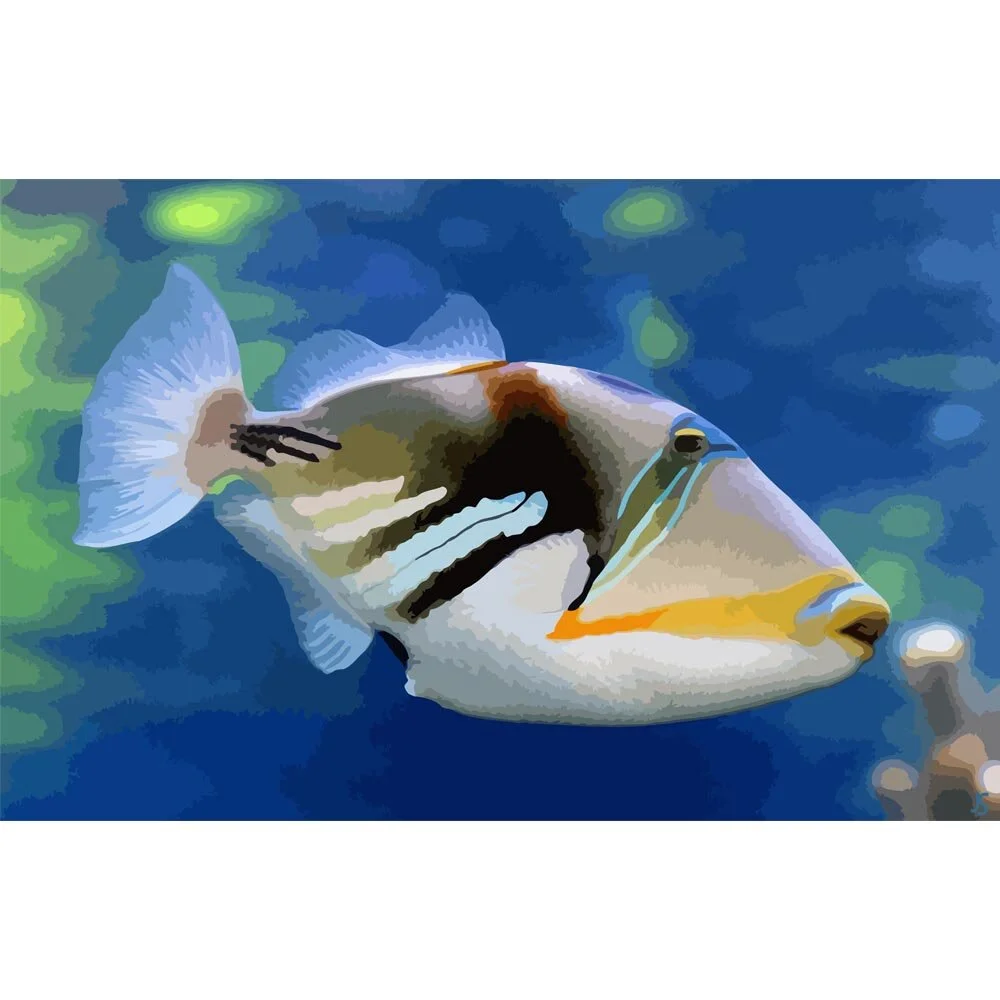 tropical triggerfish in a coral reef abstract figurative painting print