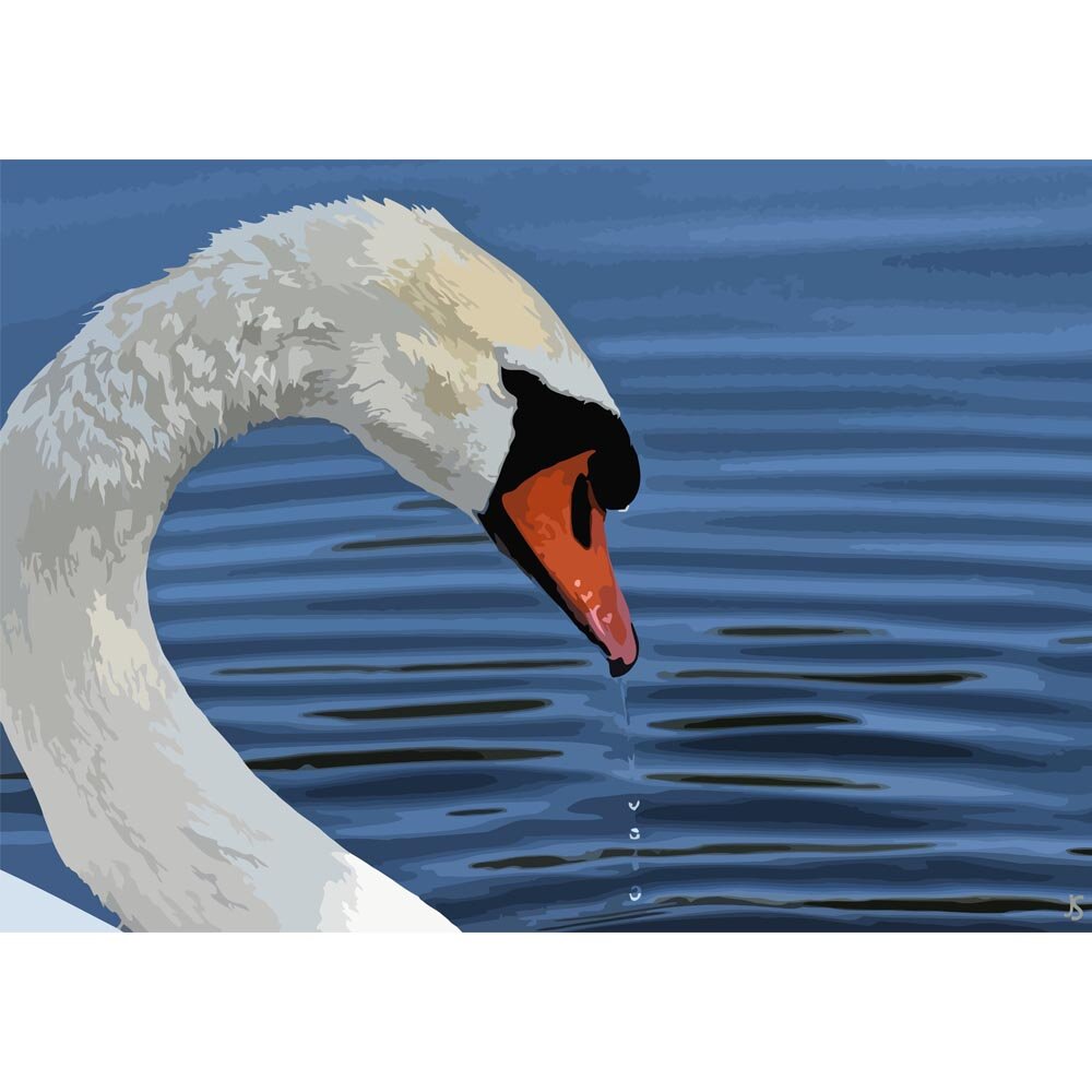 swan swimming close up abstract figurative painting print