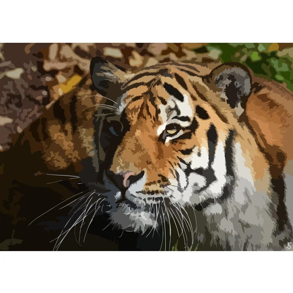 bengal tiger looking for prey abstract figurative painting print