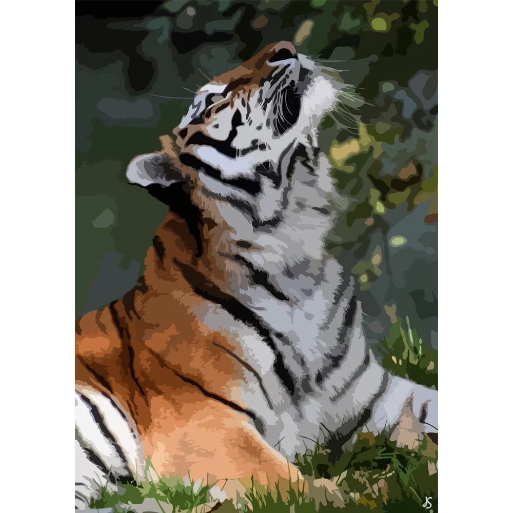 bengal tiger looking up abstract figurative painting print