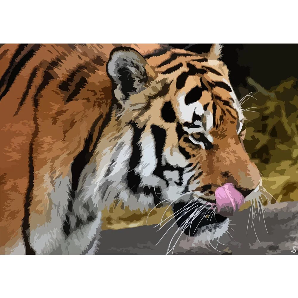 siberian tiger licking its lips abstract figurative painting print