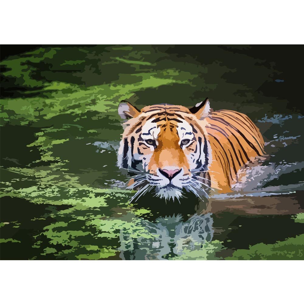 siberian tiger swimming in a pond abstract figurative painting print