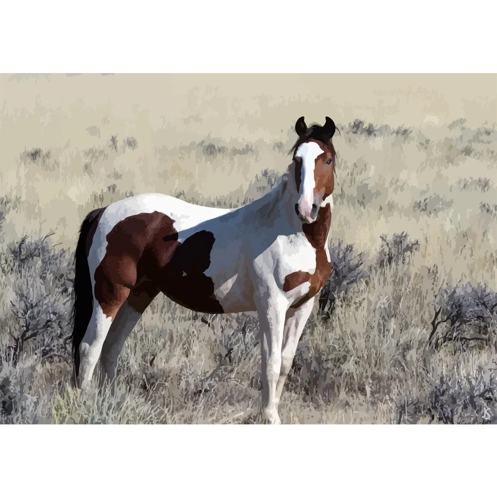 mustang watchful on the prairie abstract figurative painting print