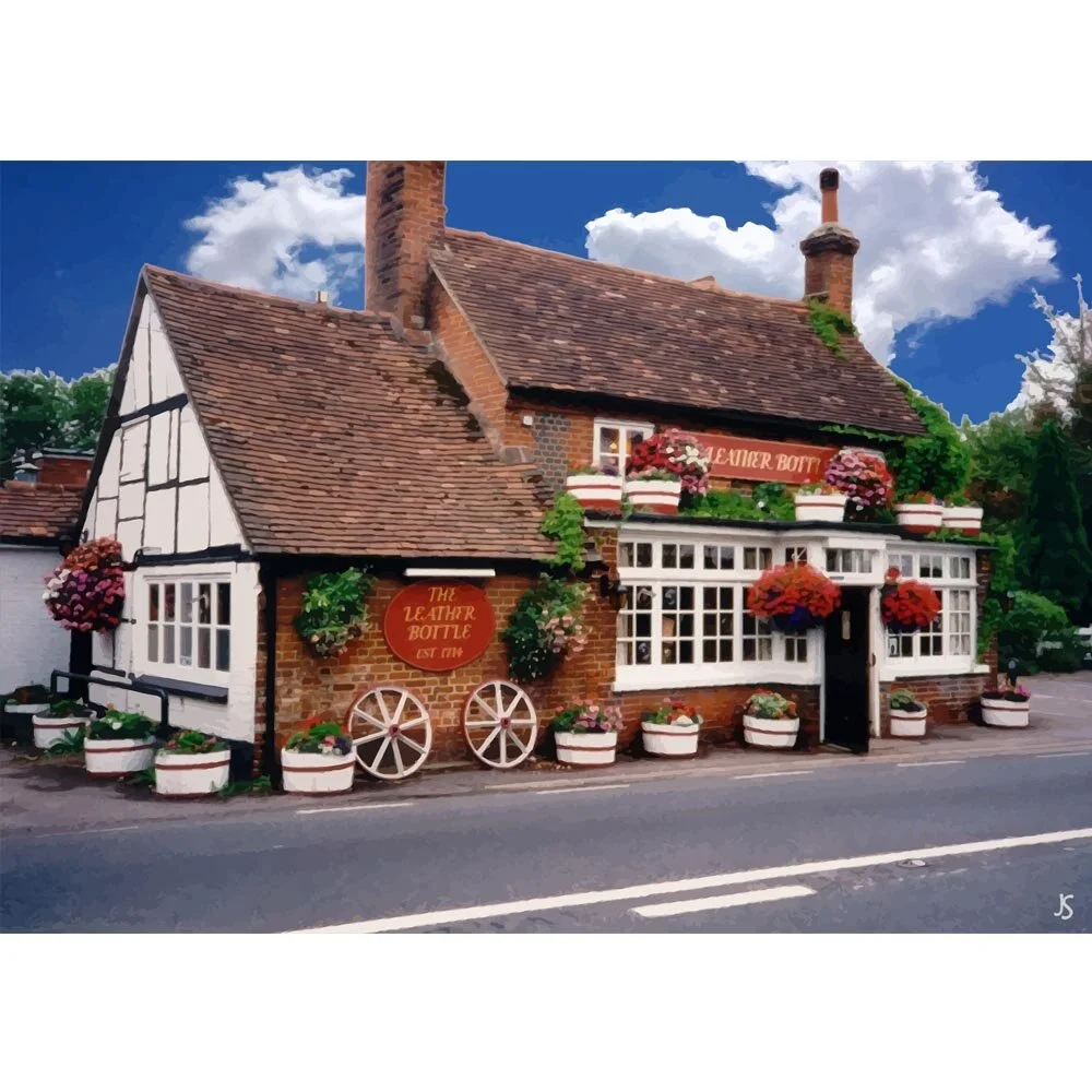 traditional english pub the leather bottle london england abstract figurative painting print