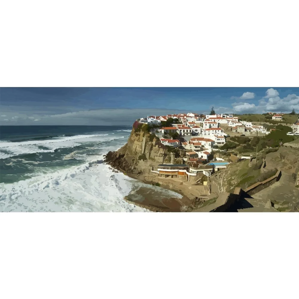 coastal villlage azenhas do mar portugal abstract figurative painting print