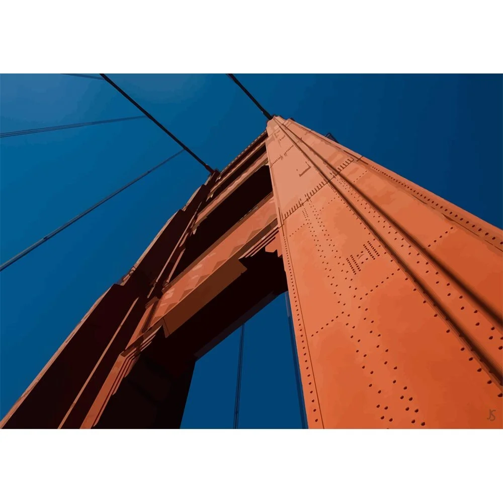 golden gate bridge san francisco pylon close up abstract figurative painting print
