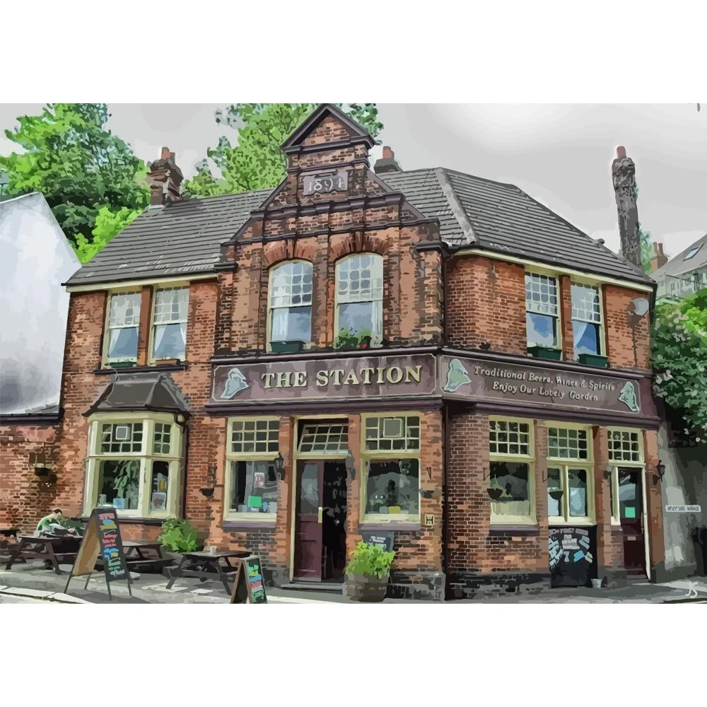 traditional english pub the station brighton england abstract figurative painting print