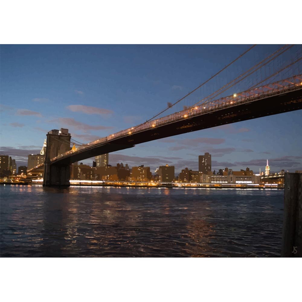 brooklyn bridge at night new york city abstract figurative painting print
