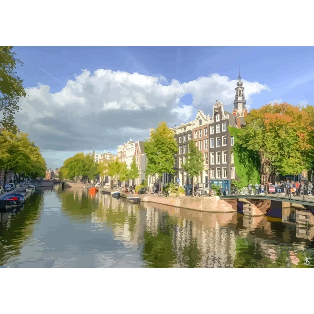 canal view from a bridge amsterdam the netherlands abstract figurative painting print