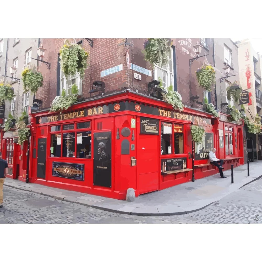 traditional irish pub temple bar dublin ireland abstract figurative painting print