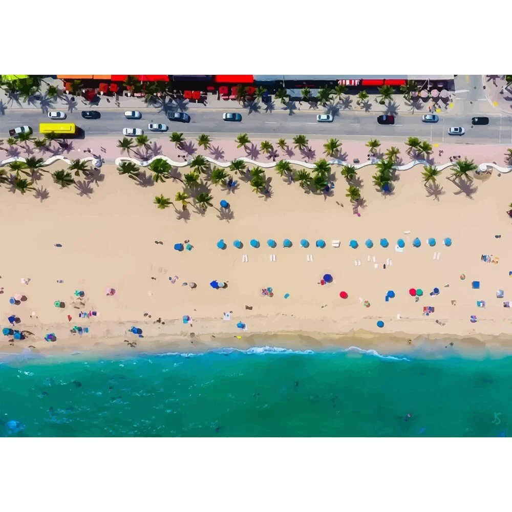 beach promenade aerial fort lauderdale florida abstract figurative painting print