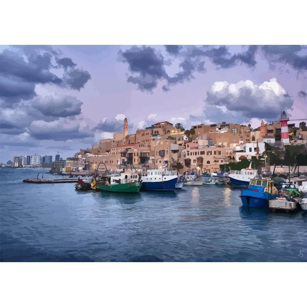 harbour view israel jaffa abstract figurative painting print