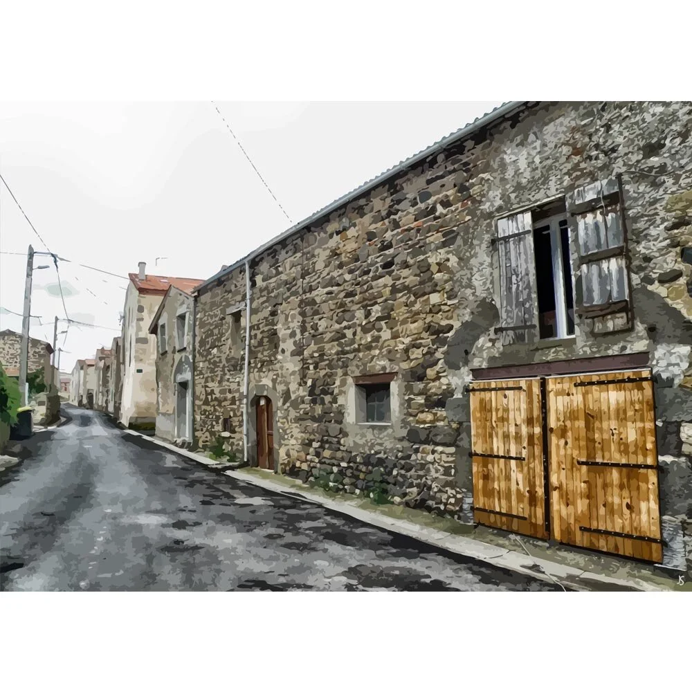 old street in auvergne france abstract figurative painting print