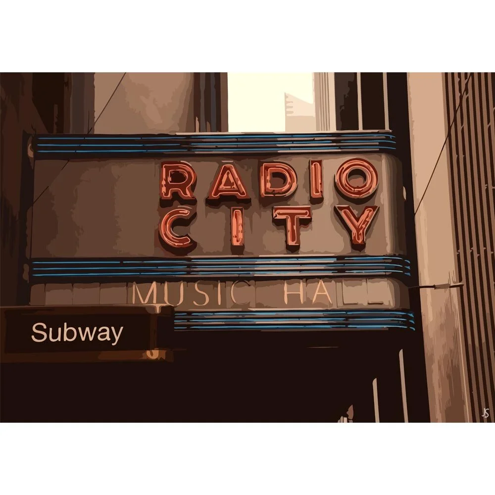 radio city sign new york city abstract figurative painting print