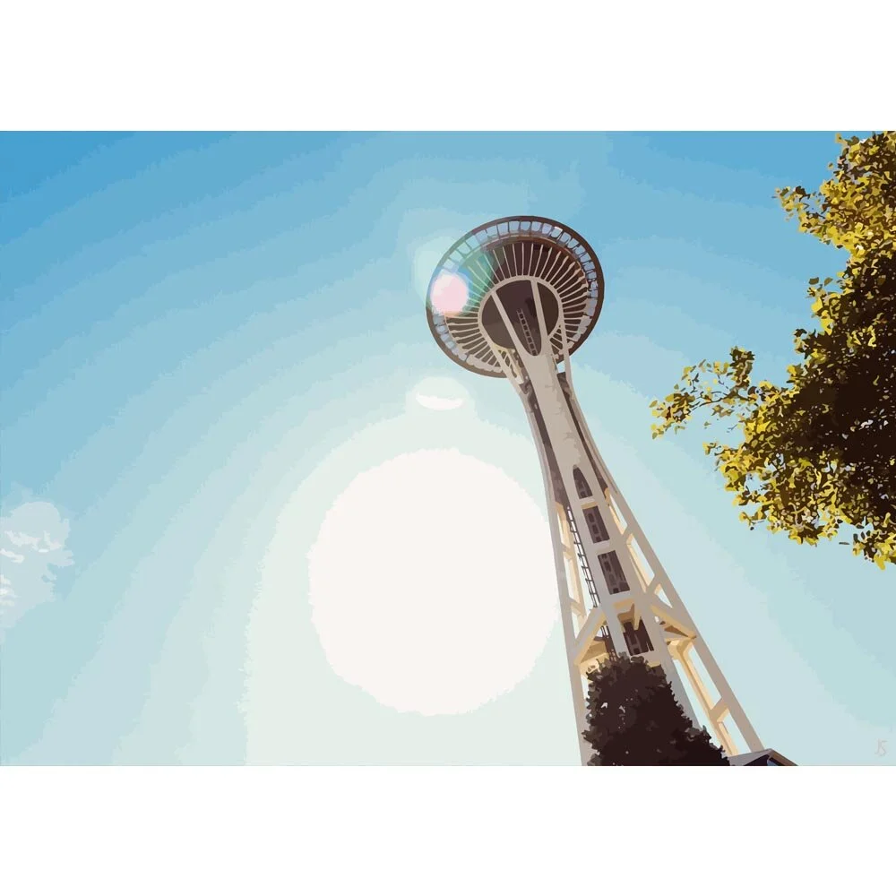 space needle seattle washington abstract figurative painting print