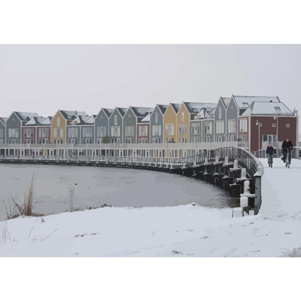 colorful row of houses houten the netherlands abstract figurative painting print