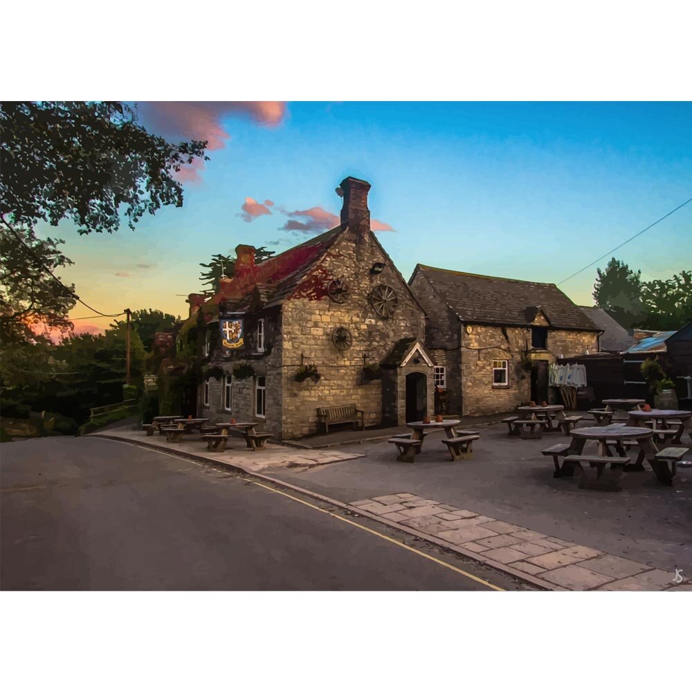 traditional english pub bankes arms studland england abstract figurative painting print