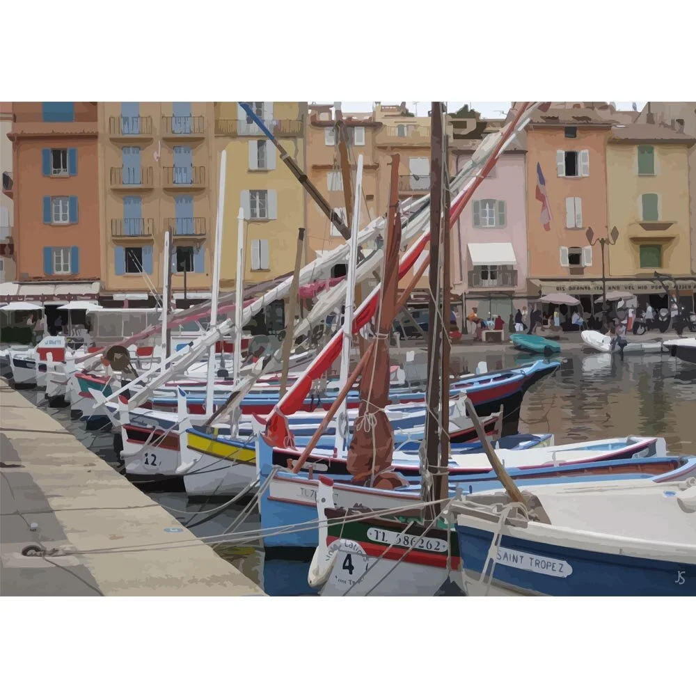 harbour view of saint tropez france abstract figurative painting print