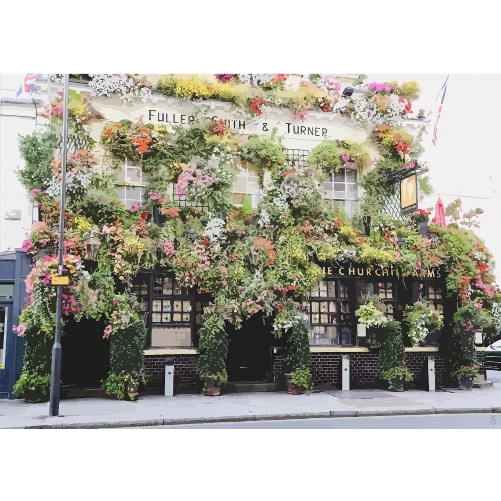 traditional english pub churchill arms london england abstract figurative painting print