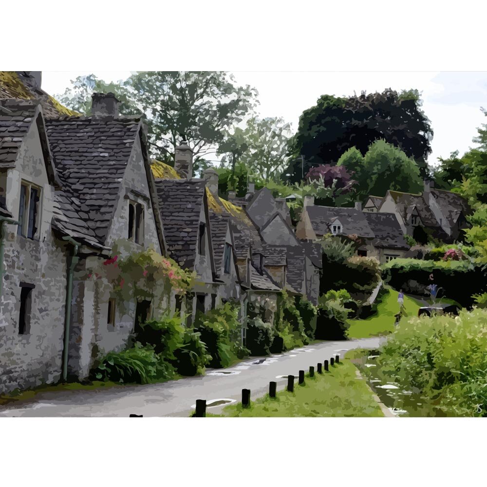 arlington row stone houses bibury england abstract figurative painting print