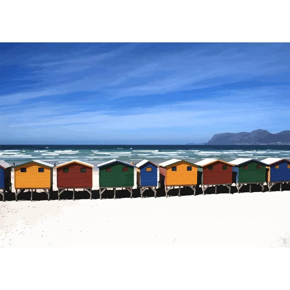 colorful beach huts south africa abstract figurative painting print