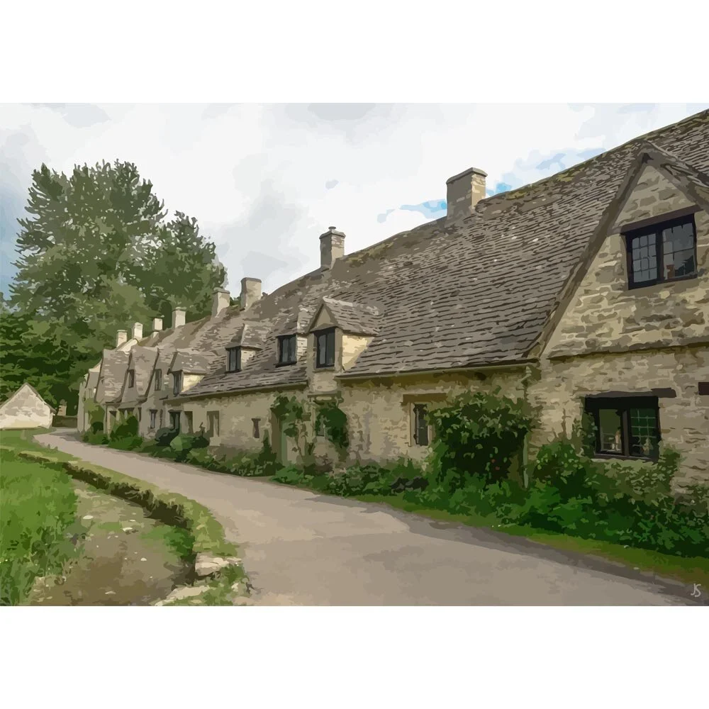 arlington row stone houses bibury england abstract figurative painting print