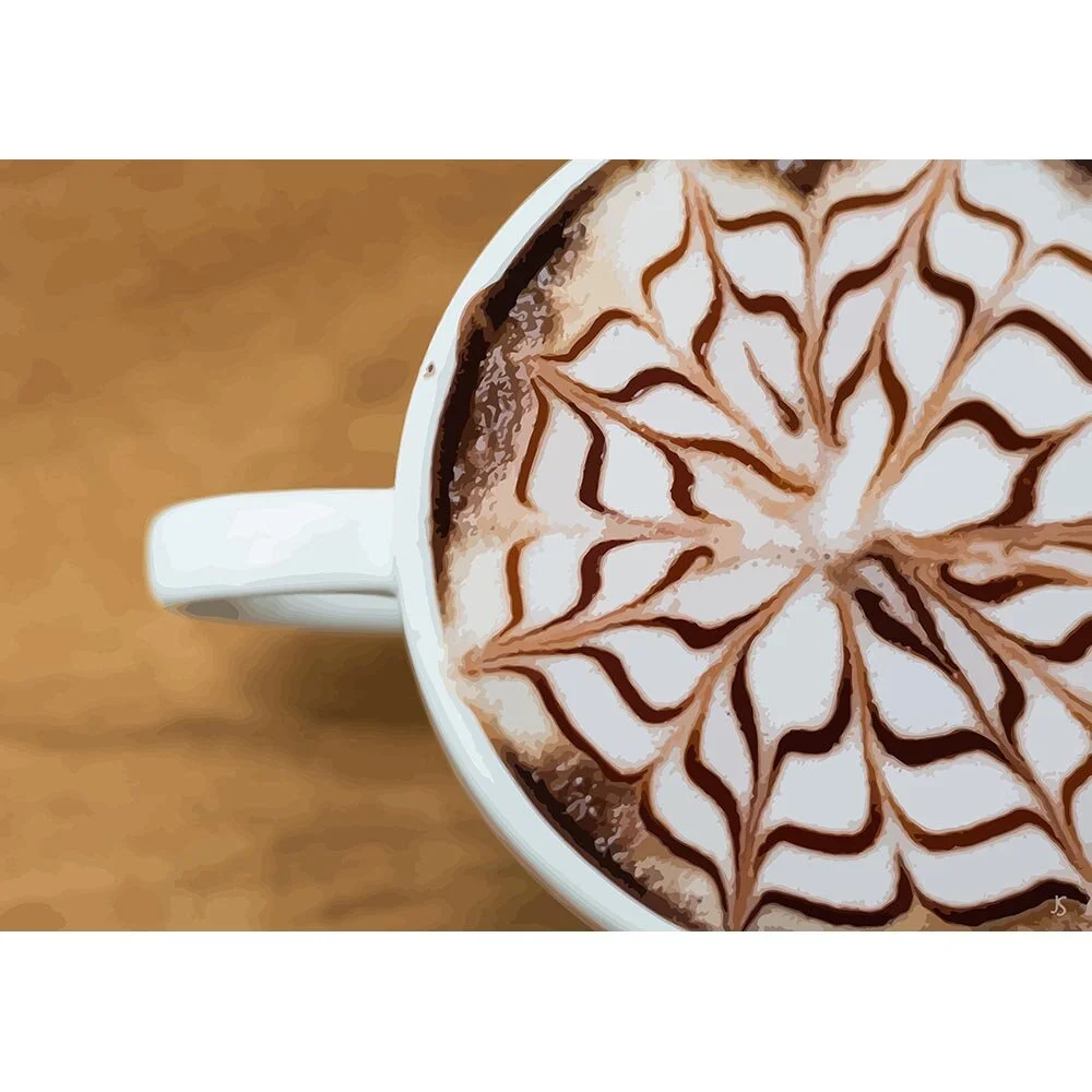 cup of cappuccino with latte art abstract figurative painting print