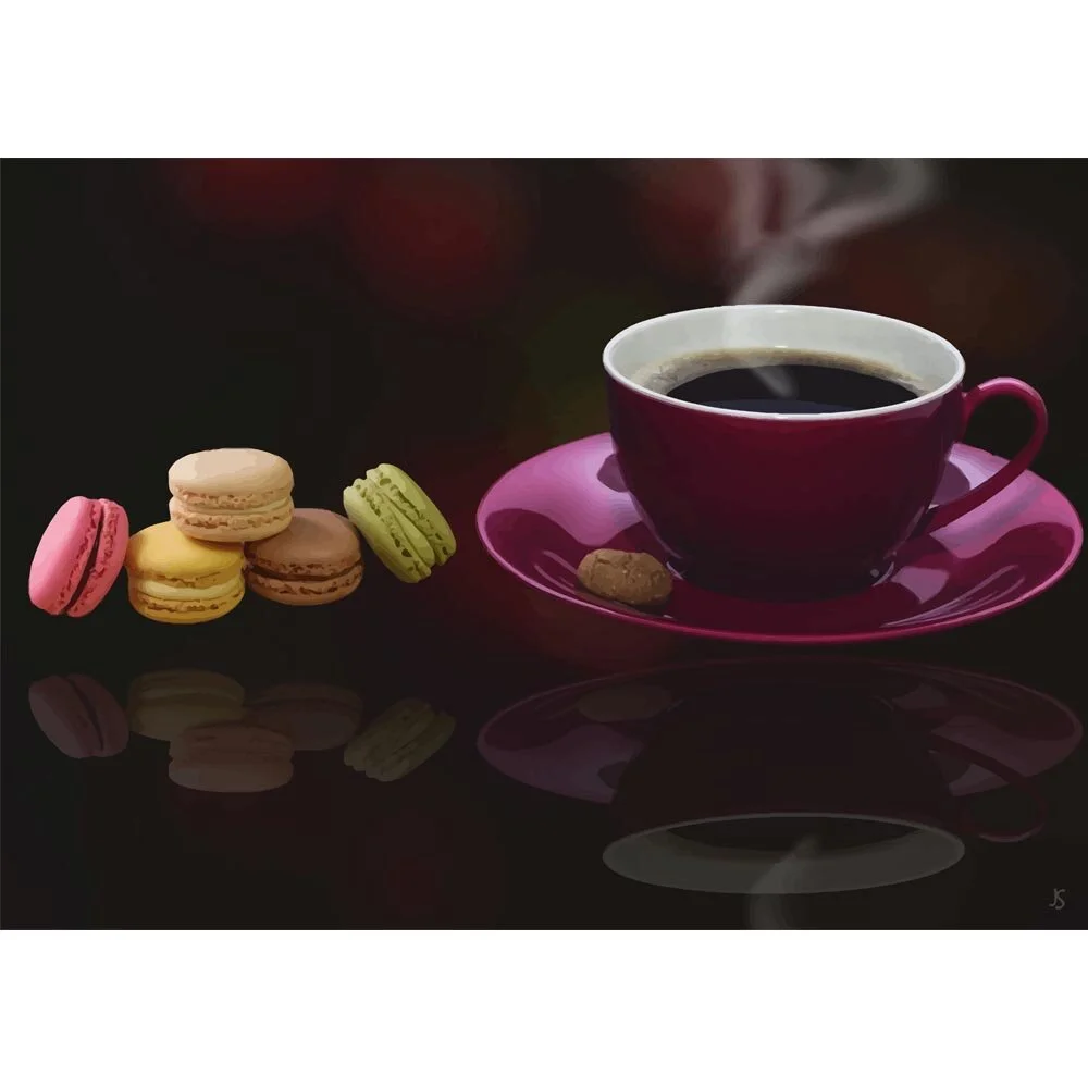 cup of coffee with macarons abstract figurative painting print