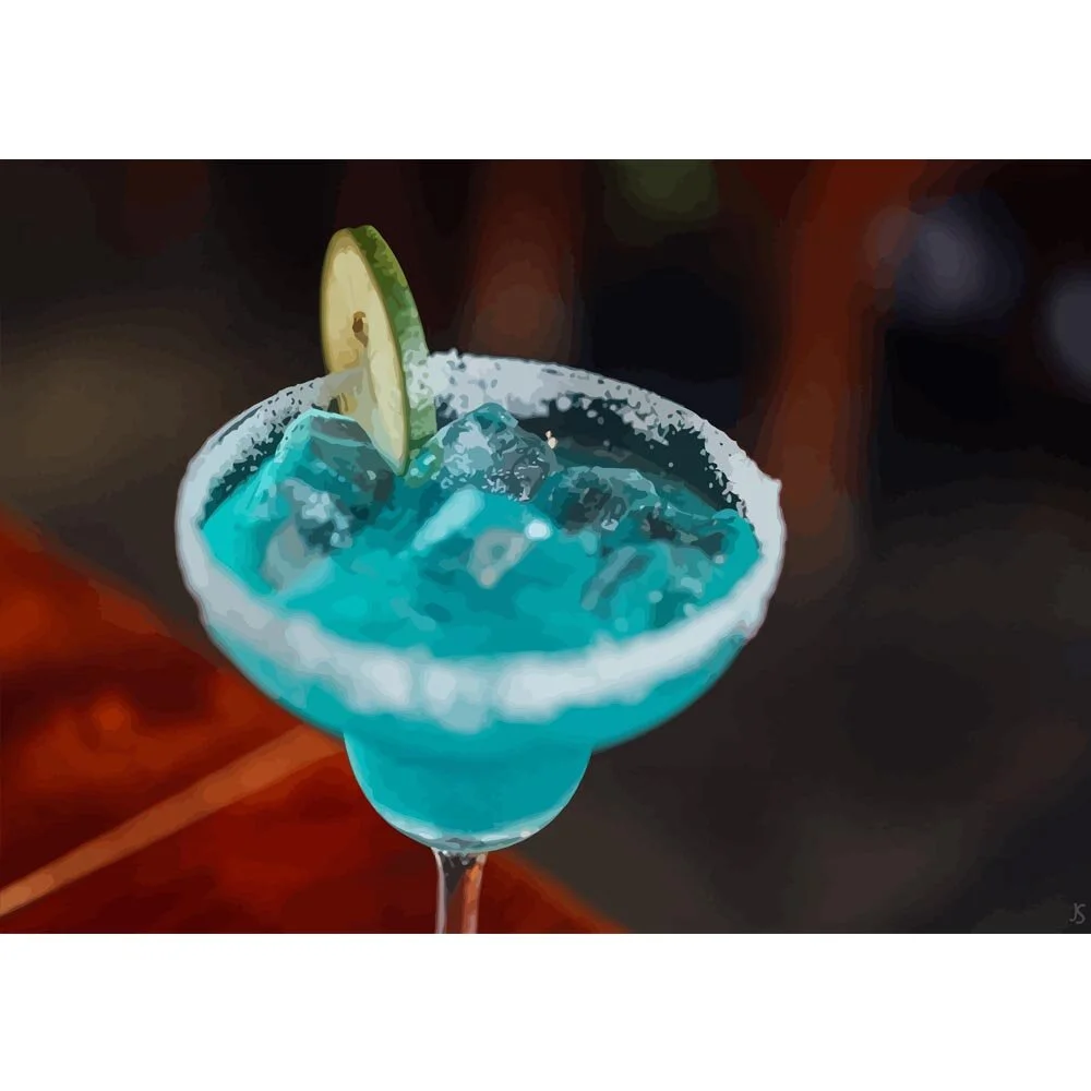 blue daiquiri cocktail abstract figurative painting print