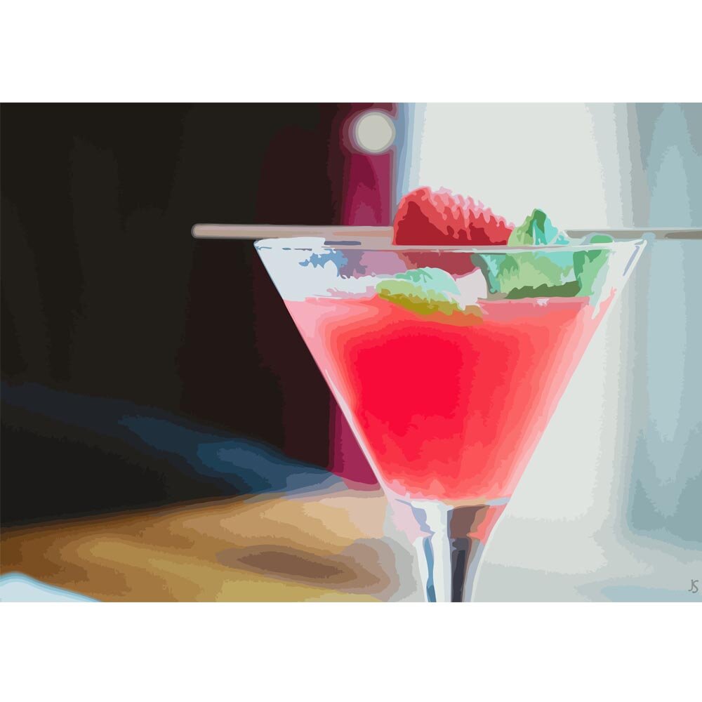 strawberry mint julep cocktail abstract figurative painting print