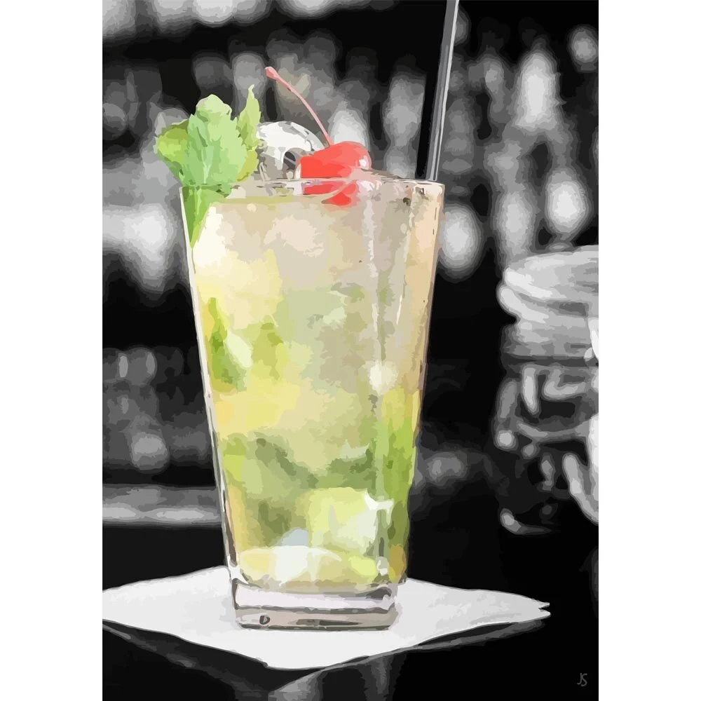 strawberry mojito cocktail abstract figurative painting print