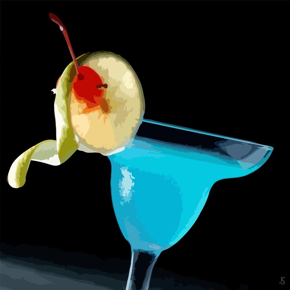 sapphire blue martini cocktail abstract figurative painting print