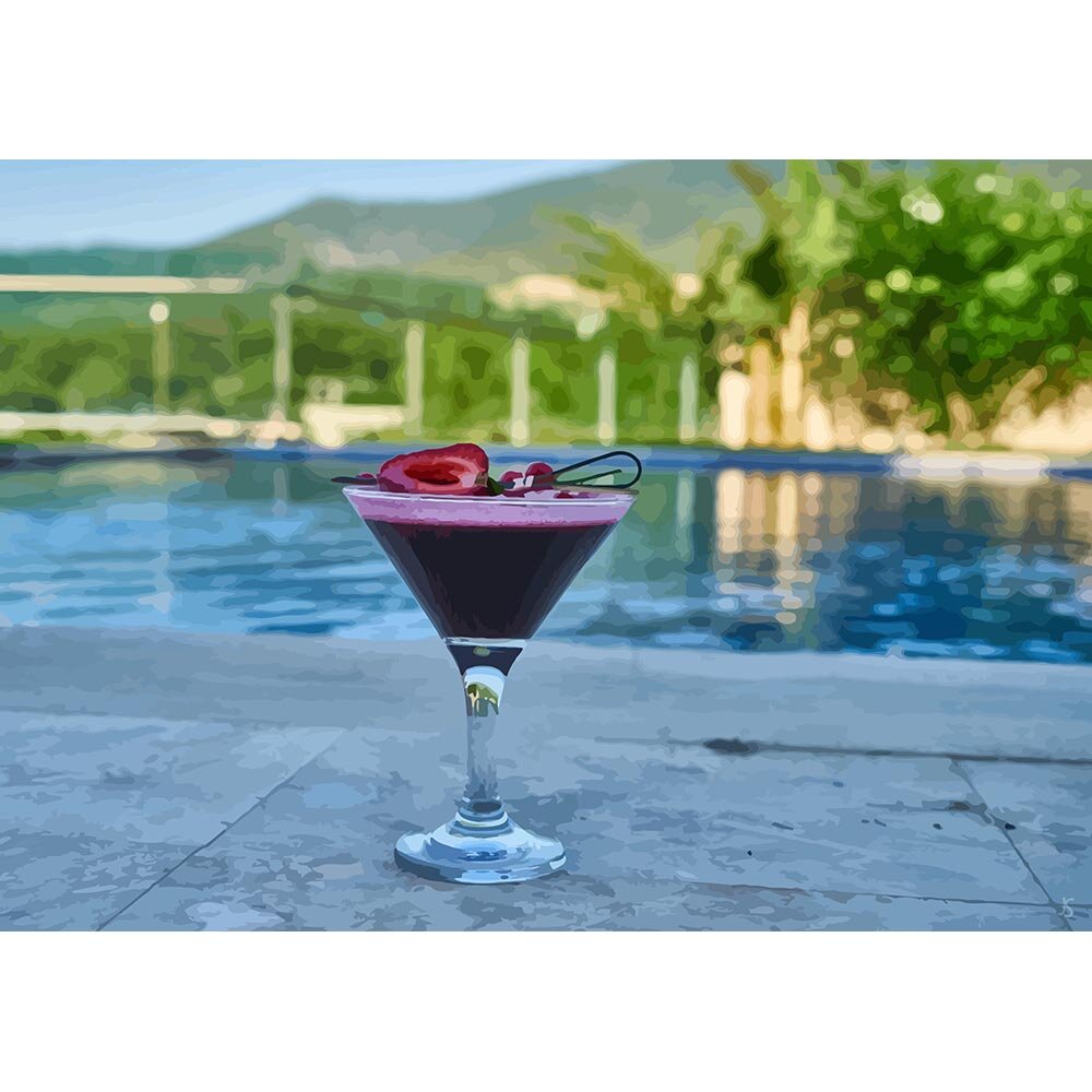 frozen strawberry daiquiri cocktail at at pool abstract figurative painting print