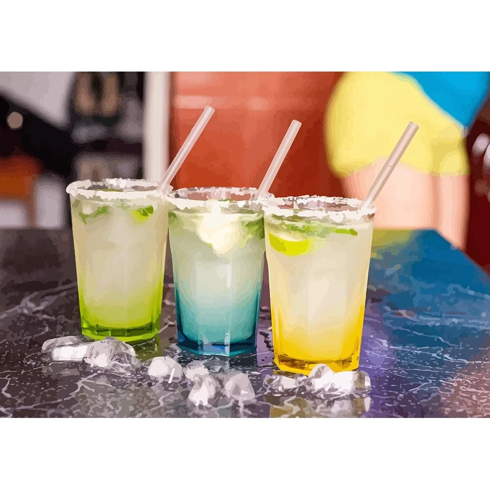 three sunny lemonades in a row abstract figurative painting print