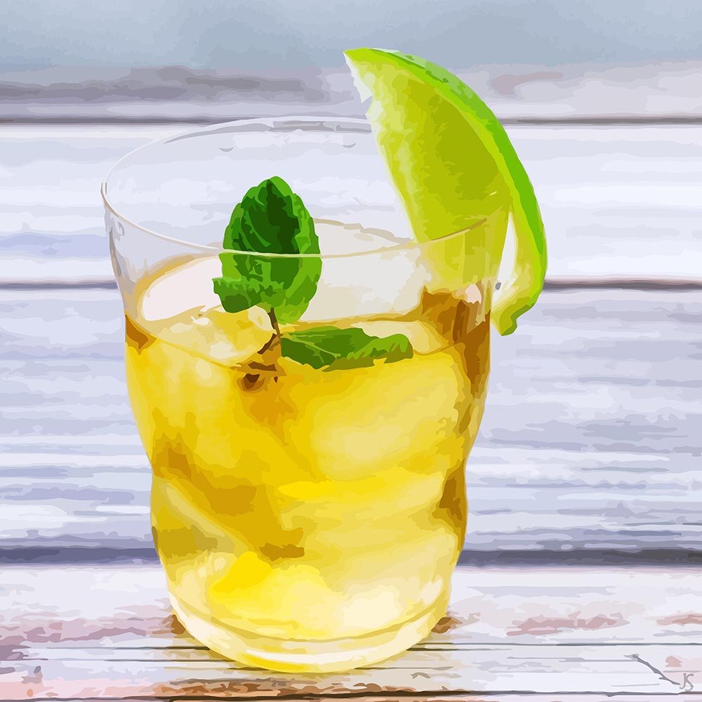 lemon daiquiri cocktail on a wooden table abstract figurative painting print