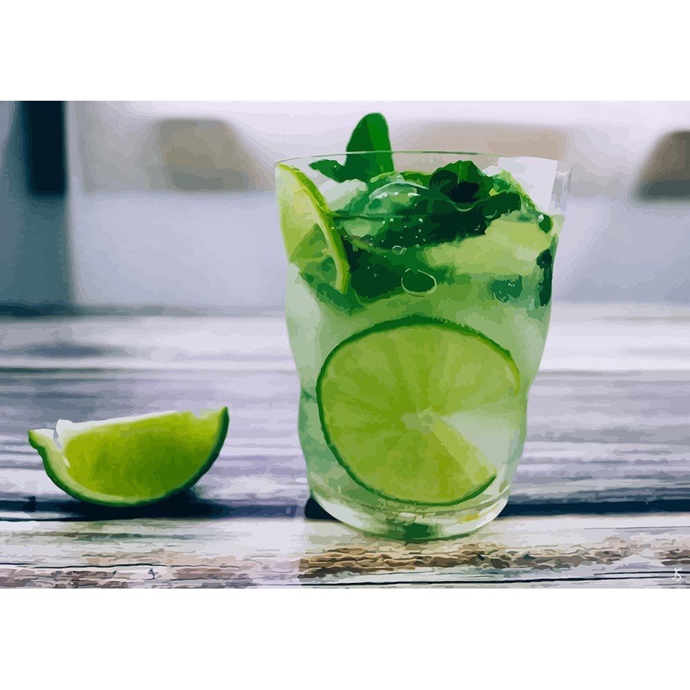 mojito cocktail on a wooden table abstract figurative painting print