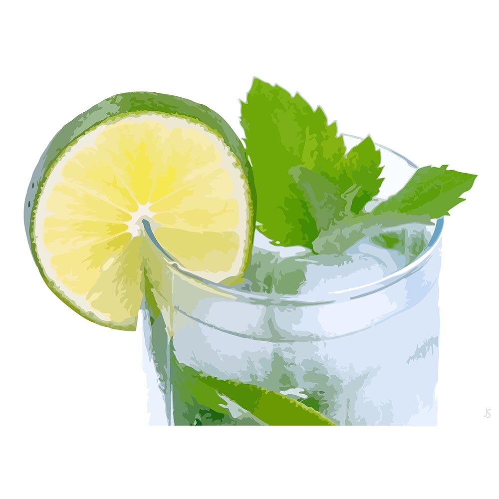 mojito cocktail close up abstract figurative painting print