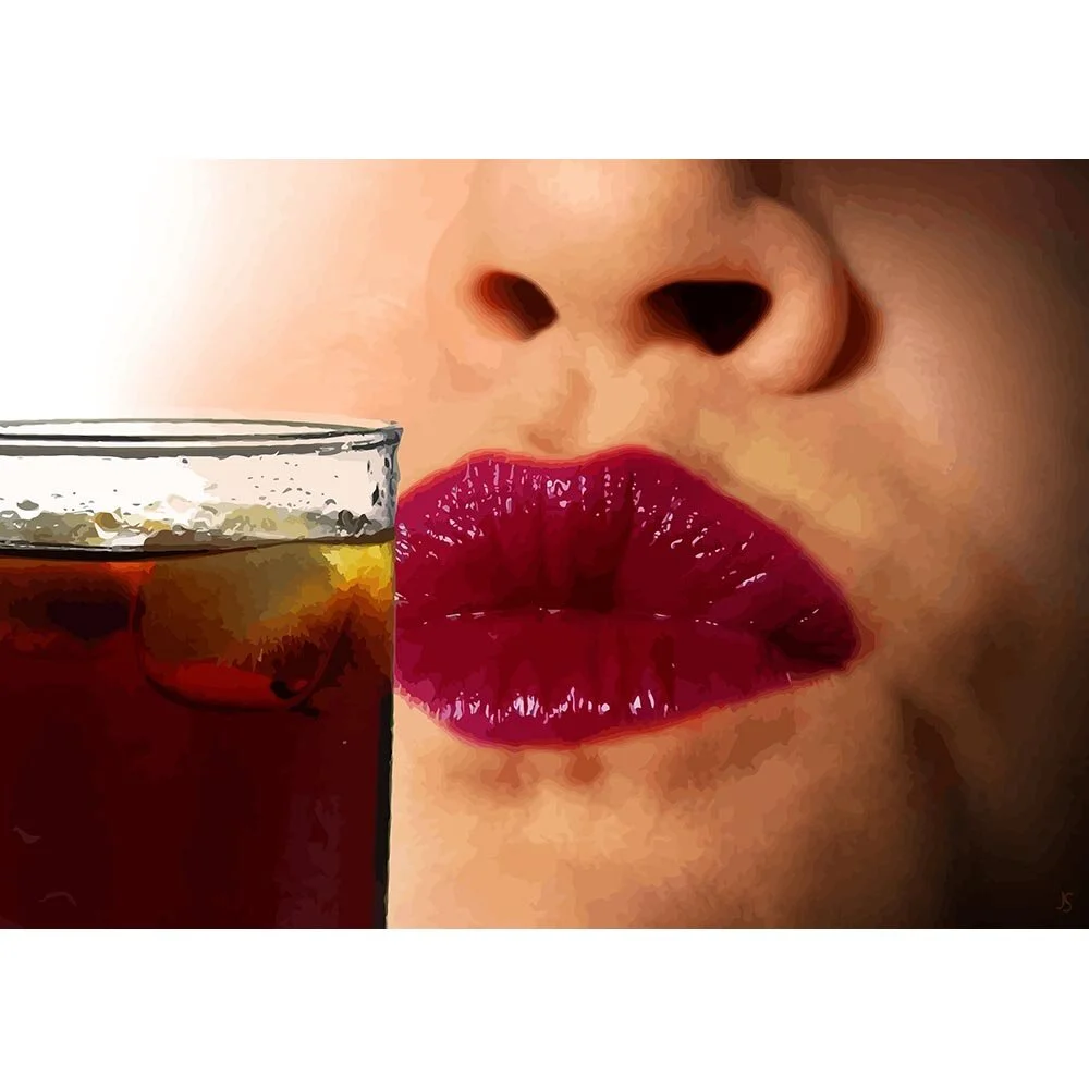 cuba libre cocktail with a kiss abstract figurative painting print