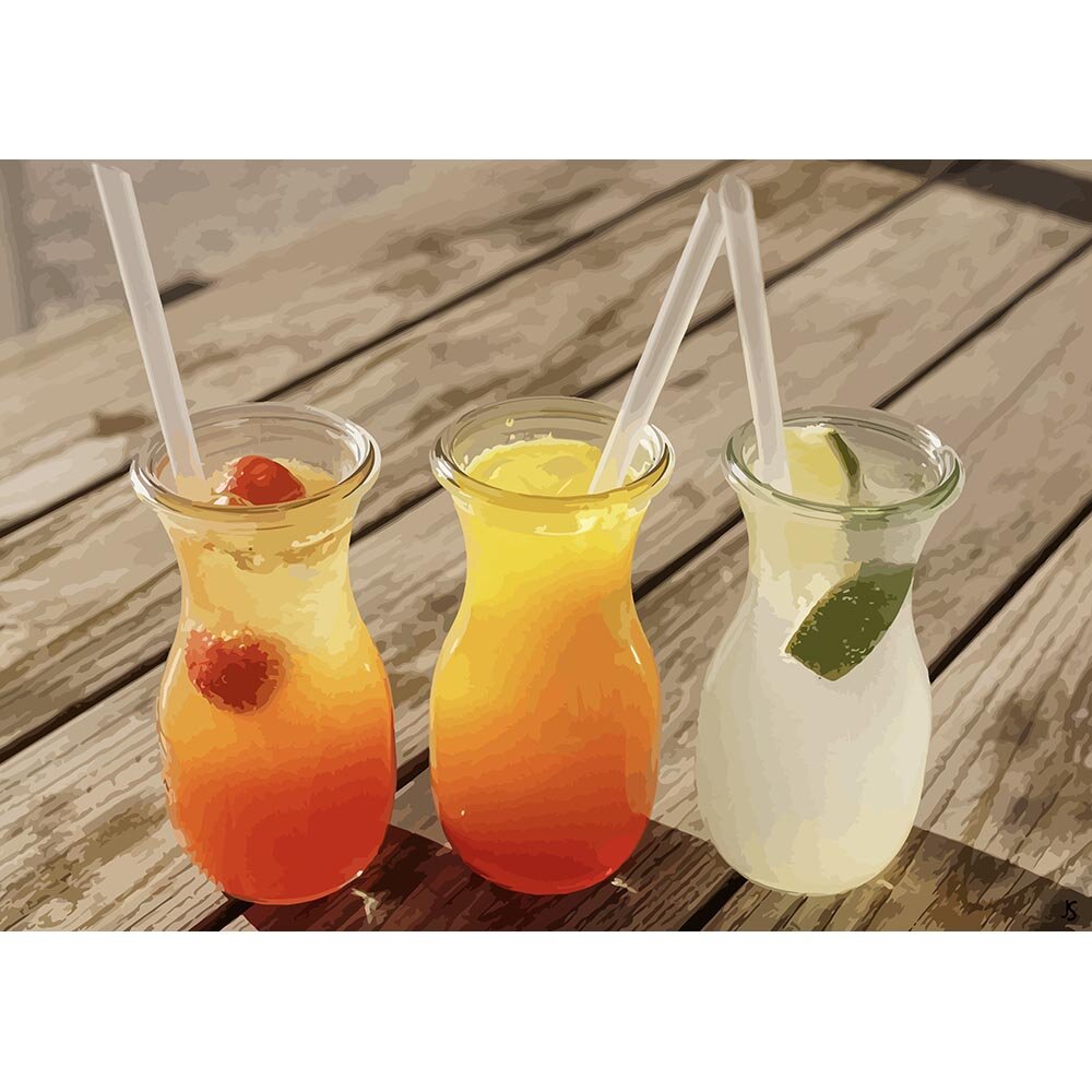 three sunny cool lemonades in a row abstract figurative painting print