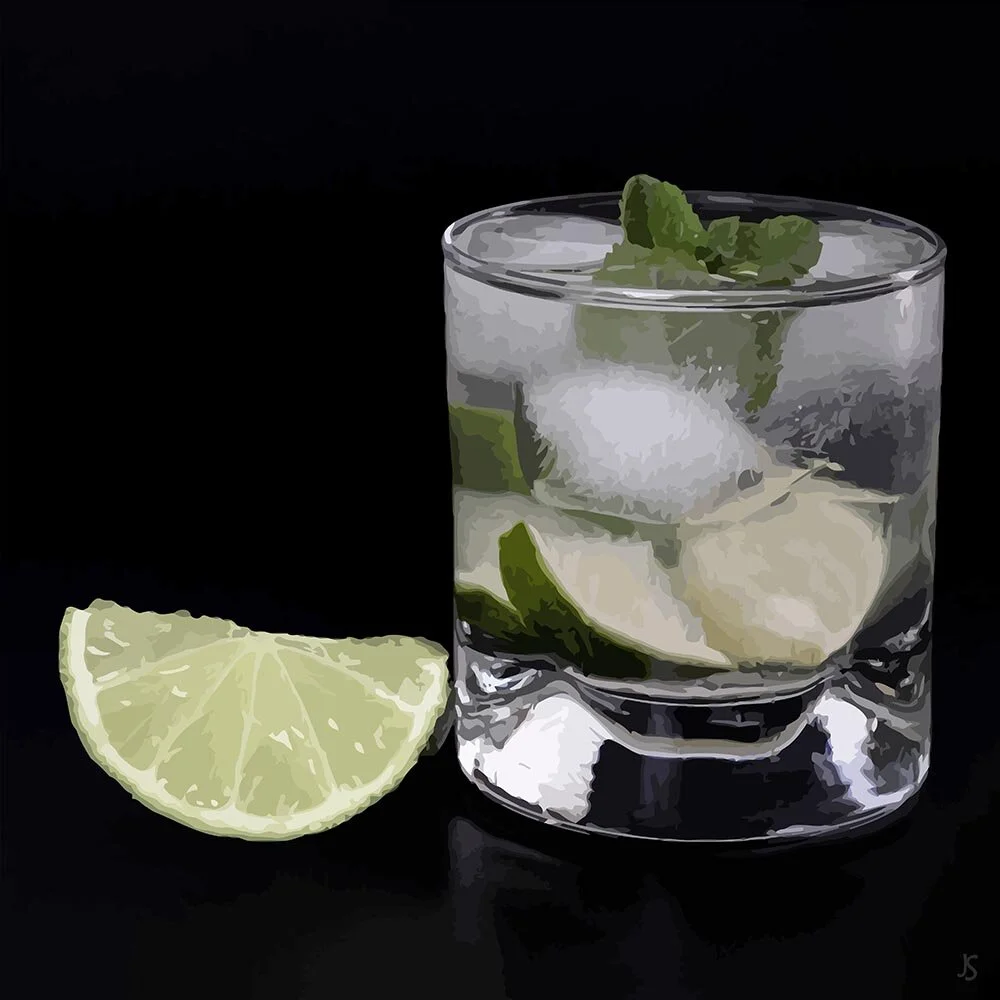 key lime gin tonic cocktail abstract figurative painting print