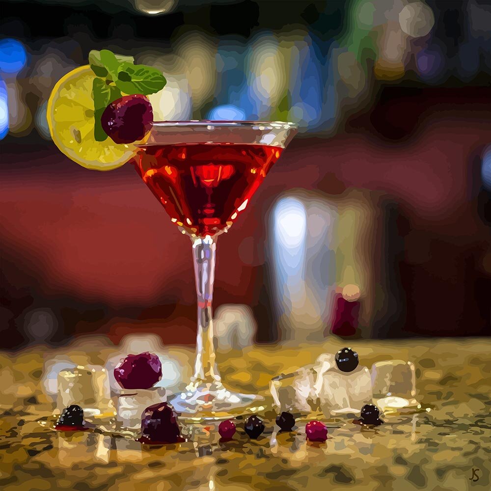 red berry martini cocktail abstract figurative painting print