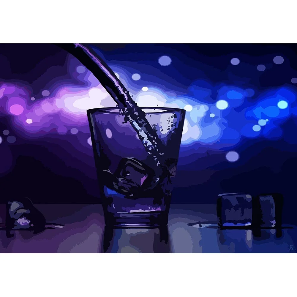 cocktail glass with ice cubes abstract figurative painting print