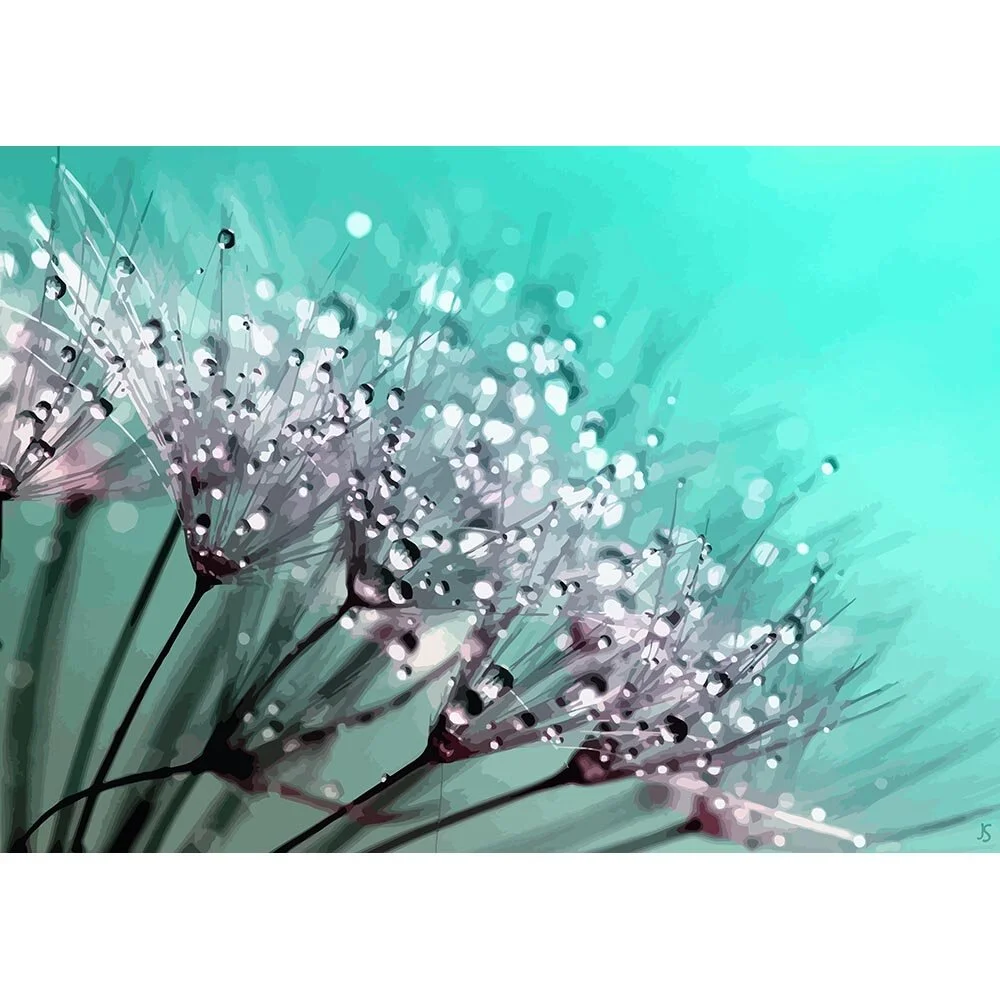 dandelion covered in dew abstract figurative print