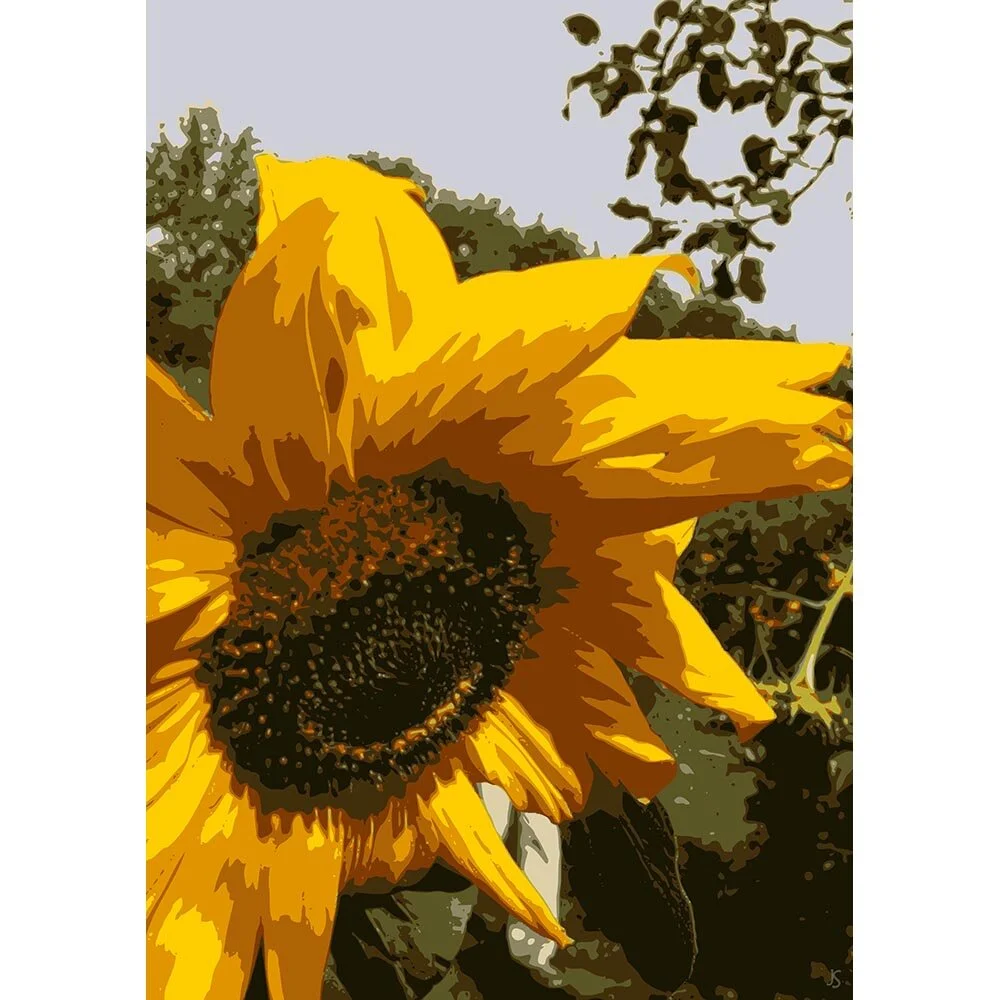 sunflower on a cloudy day abstract figurative print